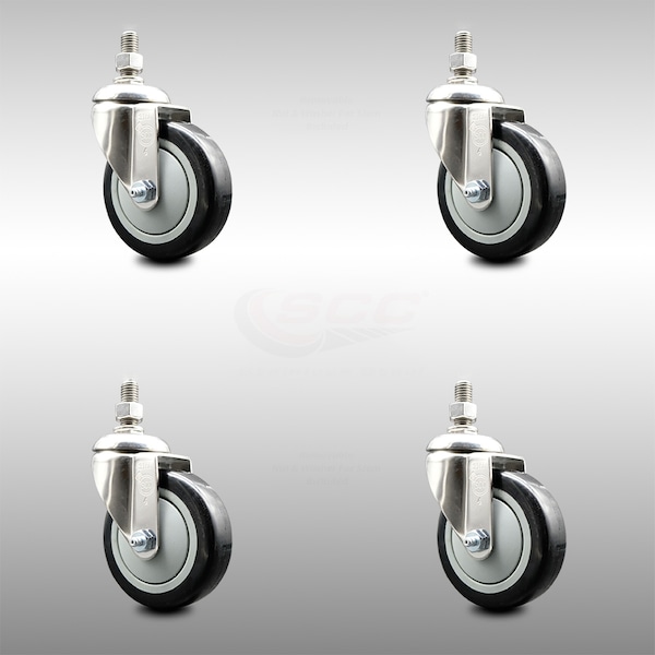 Service Caster 4 Inch 316SS Black Polyurethane Wheel Swivel 1/2 Inch Threaded Stem Caster Set SCC SCC-SS316TS20S414-PPUB-BLK-121315-4 - main